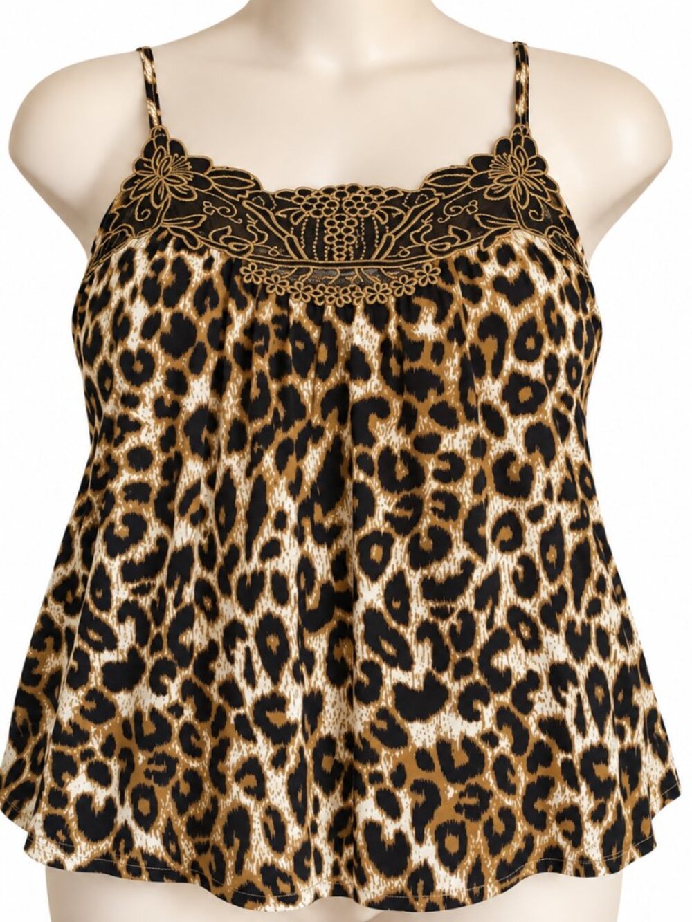 Maurices 2X Leopard Print Embroidered Lace Cami Tank Top Rayon Plus Size